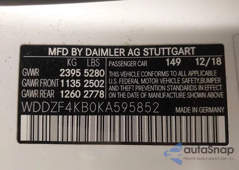 2019 Mercedes-Benz E 300 4Matic from USA, damaged, VIN WDDZF4KB0KA595852
